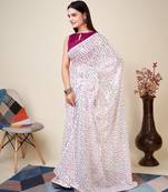 Vairagee White Soft Georgette Saree With Sequence Embroidery & Blouse Mono Banglory Silk