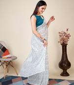 Vairagee White Soft Georgette Saree With Sequence Embroidery & Blouse Mono Banglory Silk