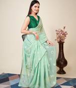 Vairagee Light Green  Soft Georgette Saree With Sequence  & Blouse Mono Banglory Silk