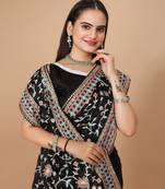 Vairagee Black Blue Soft Rangoli  Silk Embroidery Saree & Blouse Mono Banglory