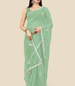Vairagee  Green Soft Net Saree With Figure Embroidery & Blouse - Banglory