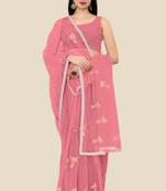 Vairagee Pink Soft Net Saree With Figure Embroidery & Blouse - Banglory