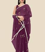 Vairagee Wine Soft Net Saree With Figure Embroidery & Blouse - Banglory