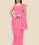 Vairagee Hot Pink  Soft Net Saree With Figure Embroidery & Blouse - Banglory