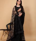 Vairagee Black Red Soft Net Saree With Embroidery Work & Blouse Mono Banglory