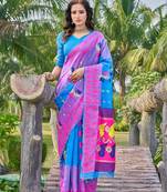Floral Silk Cotton Zari Saree Without Blouse