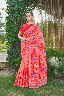 Floral Silk Cotton Zari Saree Without Blouse 1
