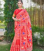 Floral Silk Cotton Zari Saree Without Blouse