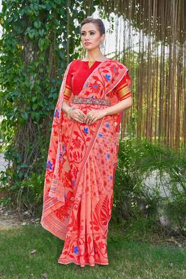 Floral Silk Cotton Zari Saree Without Blouse 2