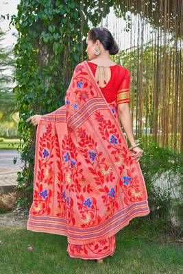 Floral Silk Cotton Zari Saree Without Blouse 3