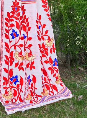 Floral Silk Cotton Zari Saree Without Blouse 5