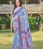 Blue -Coloured Floral Silk Blend Saree