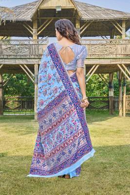 Blue -Coloured Floral Silk Blend Saree 4