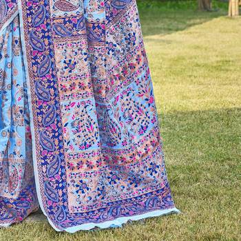 Blue -Coloured Floral Silk Blend Saree 5
