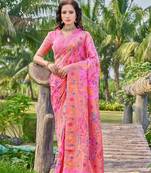 Pink -Coloured Floral Silk Blend Saree