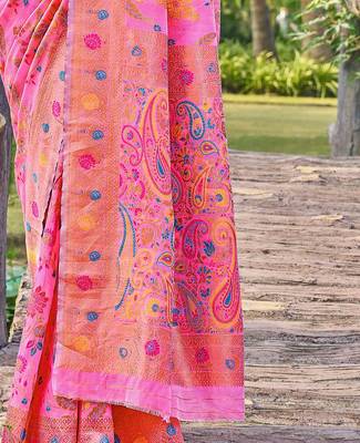 Pink -Coloured Floral Silk Blend Saree 5