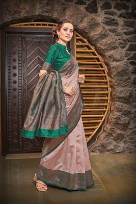 Ethnic Motifs Woven Design Zari Silk Blend Kanjeevaram Saree 2