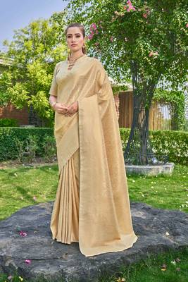 Ethnic Motifs Woven Design Zari Silk Blend Faux Banarasi Saree 1