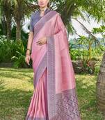 Ethnic Motifs Woven Design Zari Silk Blend Faux Banarasi Saree