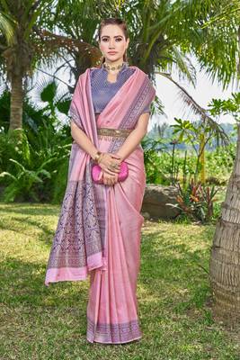 Ethnic Motifs Woven Design Zari Silk Blend Faux Banarasi Saree 2