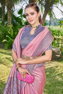 Ethnic Motifs Woven Design Zari Silk Blend Faux Banarasi Saree 3