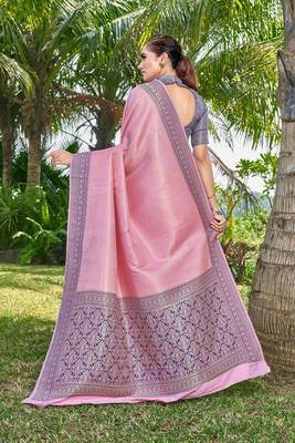 Ethnic Motifs Woven Design Zari Silk Blend Faux Banarasi Saree 4