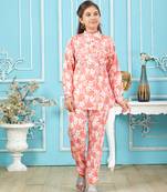 Aarika girls orange color silk co-ord set