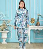 Aarika girls sky blue color silk co-ord set