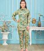 Aarika girls green colour silk floral co-ord set