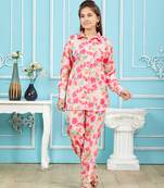 Aarika girls pink colour polycrepe printed co-ord set