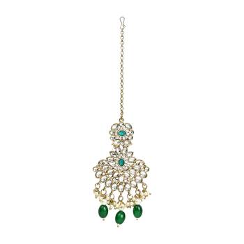 Traditional Kundan Pearl Drop Bridal Choker Necklace With Chandbali Earrings & Maang Tikka Jewellery Set 7