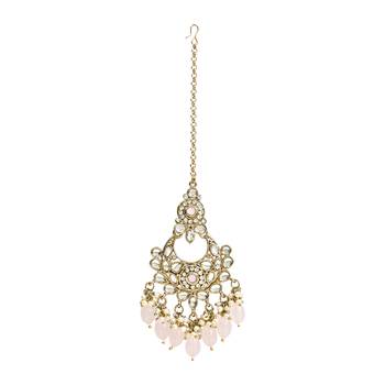 Traditional Kundan Pearl Drop Bridal Choker Necklace With Chandbali Earrings & Maang Tikka Jewellery Set 7