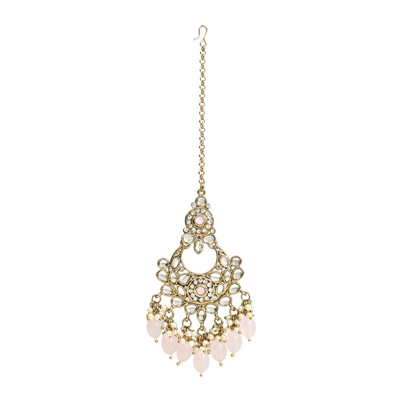 Traditional Kundan Pearl Drop Bridal Choker Necklace With Chandbali Earrings & Maang Tikka Jewellery Set