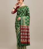 Serona fabrics women's banarasi cotton silk patola pattern weaving printed saree with blouse