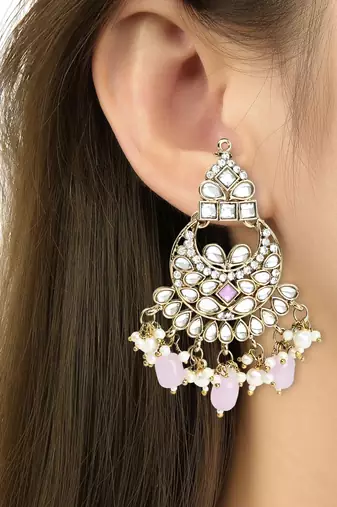 Traditional Kundan Pearl Hanging Choker Necklace Jewellery Set With Earrings & Maang Tikka
