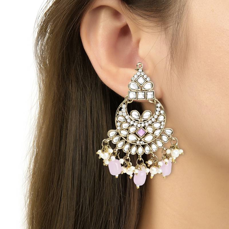 Traditional Kundan Pearl Hanging Choker Necklace Jewellery Set With Earrings & Maang Tikka