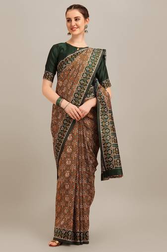 Serona fabrics women's banarasi silk zari woven patola weaving printed saree with blouse