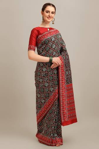 Serona fabrics women's banarasi silk zari woven patola weaving printed saree with blouse