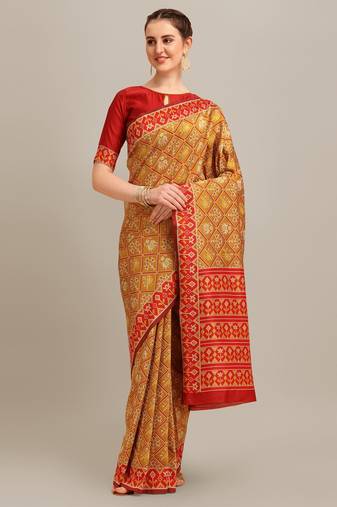Serona fabrics women's banarasi silk zari woven patola weaving printed saree with blouse