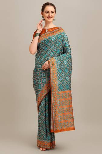 Serona fabrics women's banarasi silk zari woven patola weaving printed saree with blouse