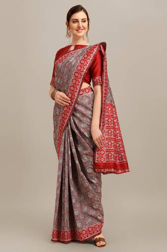 Serona fabrics women's banarasi silk zari woven patola weaving printed saree with blouse