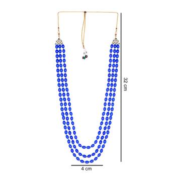 3 Layered Traditional Dulha Blue Moti Mala with Beaded Maharaja Haar/Groom Necklace 5