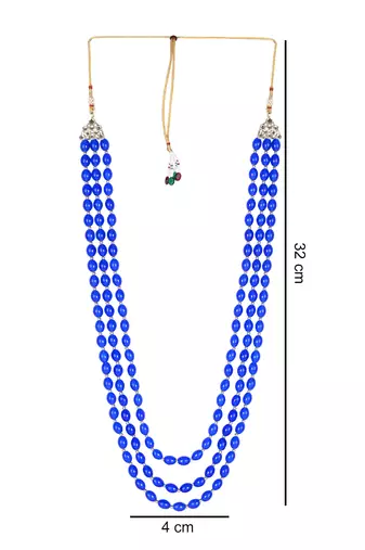 3 Layered Traditional Dulha Blue Moti Mala with Beaded Maharaja Haar/Groom Necklace