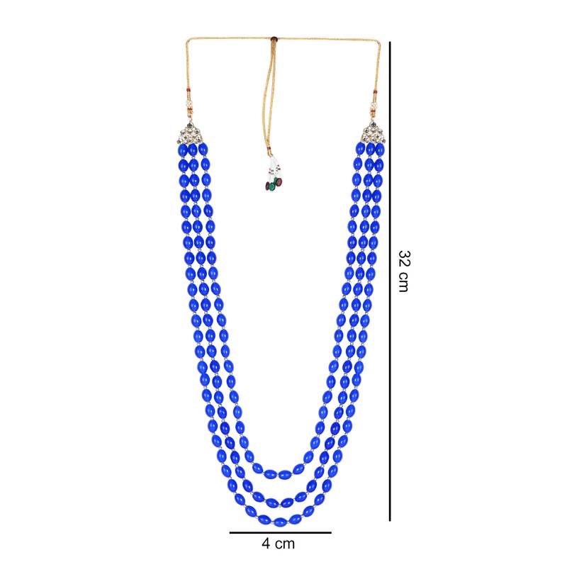 3 Layered Traditional Dulha Blue Moti Mala with Beaded Maharaja Haar/Groom Necklace