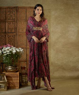 Pink printed kaftan dress 1