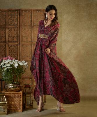 Pink printed kaftan dress 4