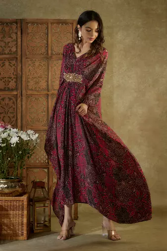 Pink printed kaftan dress