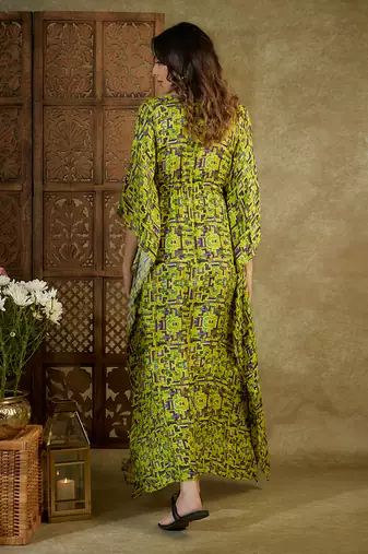 Green printed kaftan dress