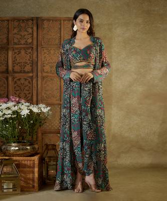 Green printed dhoti set 1