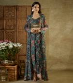 Green printed dhoti set